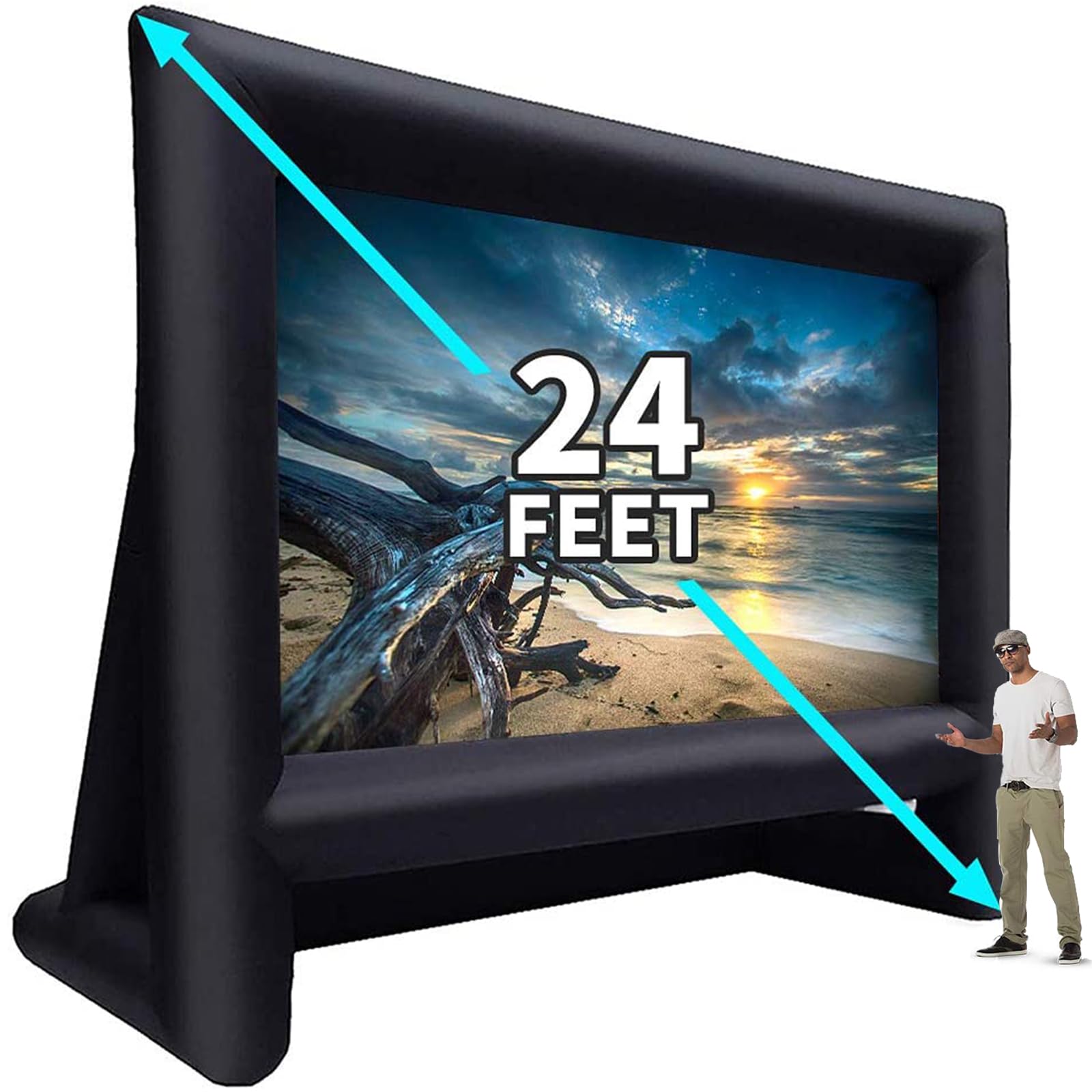 QILEBA 24 Feet Inflatable Projector Movie Screen Outdoor Indoor, Portable Blow Up Cinema Projection Screen, with Air Blower, Tie-Downs and Storage Bag, for Backyard Pool Party Movie Nights - CookCave