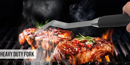 Qinshaine Barbecue Tool Fork, Stainless Steel Fork With Soft Plastic Handle for Cooking, Barbecue Meat Fork and Camp Cooking Tool. - CookCave