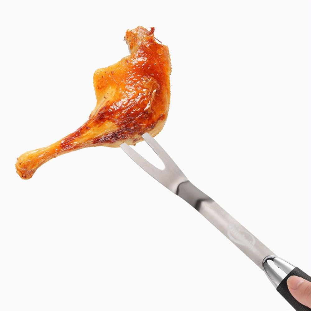 Qinshaine Barbecue Tool Fork, Stainless Steel Fork With Soft Plastic Handle for Cooking, Barbecue Meat Fork and Camp Cooking Tool. - CookCave