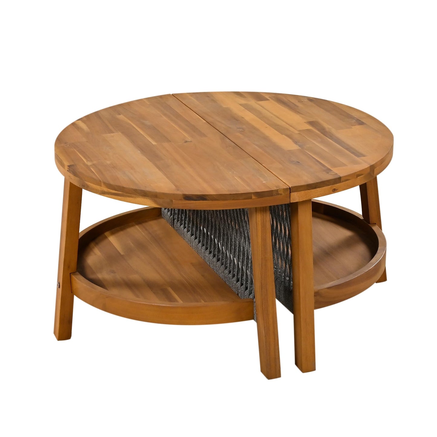 Quarte Outdoor Acacia Wood Round Sofa Set, Half-Moon Sectional Sets with Coffee Table,6-Person Seating Group for Garden, Deck (Beige/Half-Moon*A) - CookCave