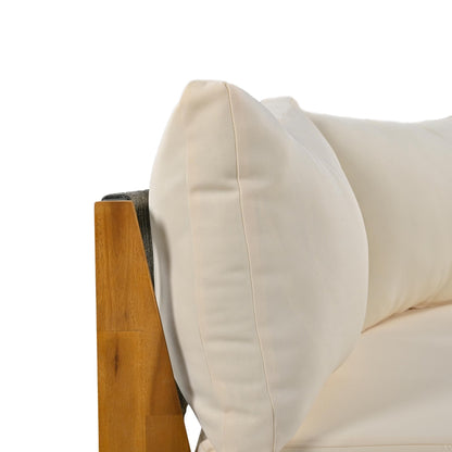 Quarte Outdoor Acacia Wood Round Sofa Set, Half-Moon Sectional Sets with Coffee Table,6-Person Seating Group for Garden, Deck (Beige/Half-Moon*A) - CookCave