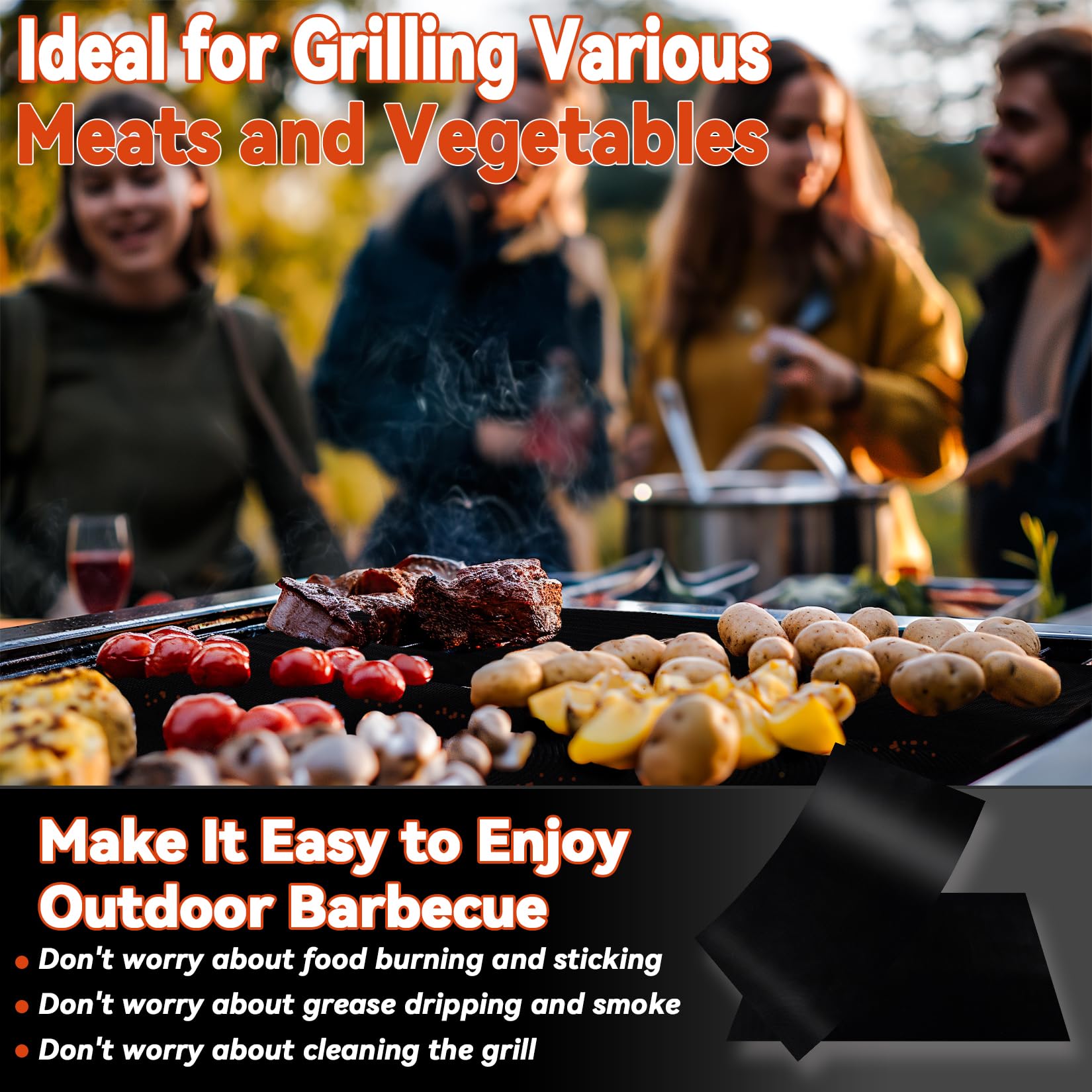 RAINFLOW Grill Mats for Outdoor Grill - Set of 5 Grilling Mats for Gas Teflon Non-Stick BBQ Accessories on Gas Charcoal and Electric 15.75 x 13 Inch, Black - CookCave