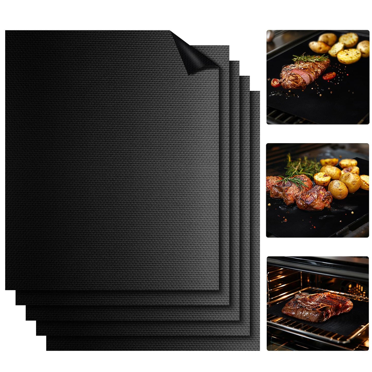 RAINFLOW Grill Mats for Outdoor Grill - Set of 5 Grilling Mats for Gas Teflon Non-Stick BBQ Accessories on Gas Charcoal and Electric 15.75 x 13 Inch, Black - CookCave