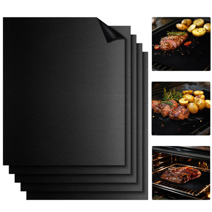 RAINFLOW Grill Mats for Outdoor Grill - Set of 5 Grilling Mats for Gas Teflon Non-Stick BBQ Accessories on Gas Charcoal and Electric 15.75 x 13 Inch, Black - CookCave