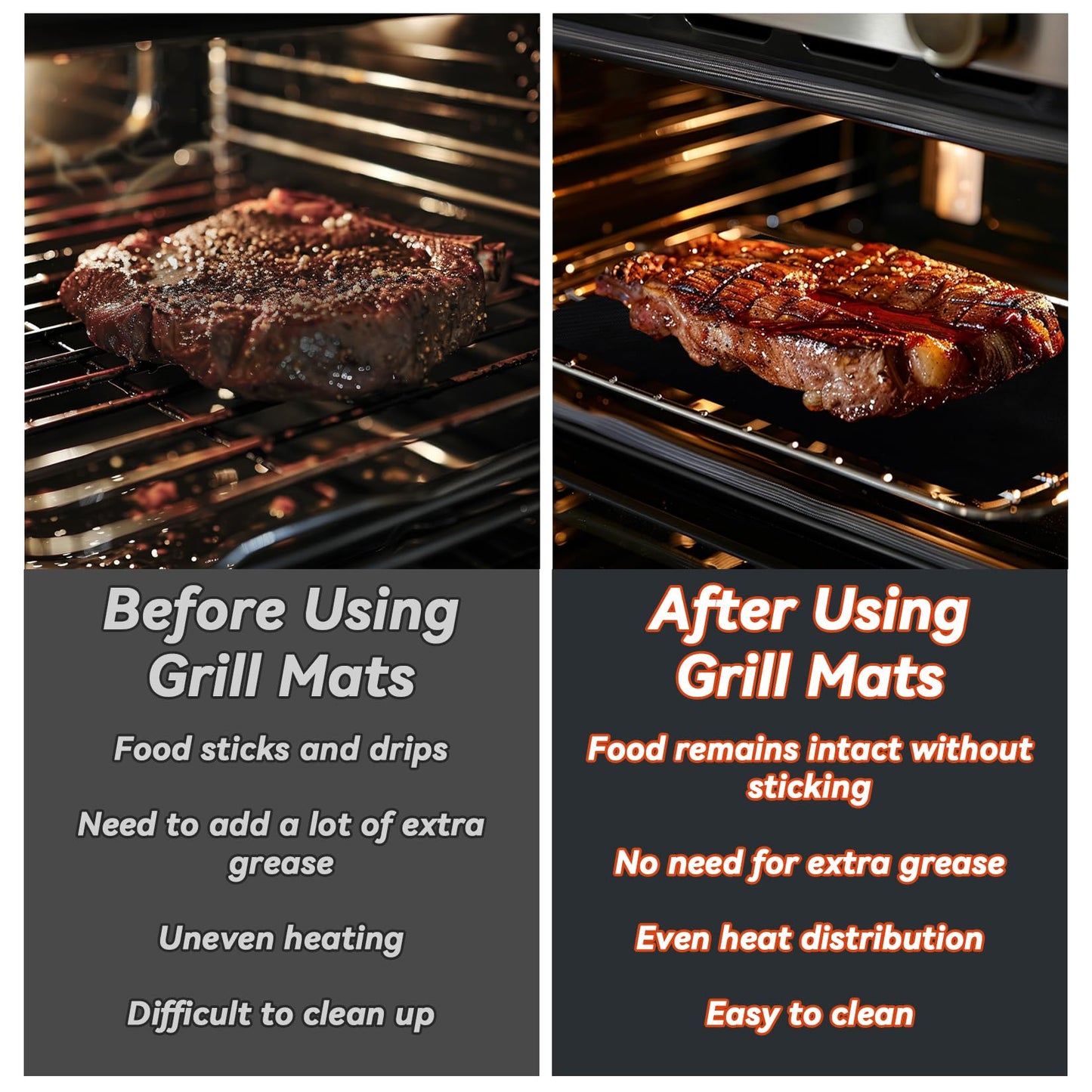 RAINFLOW Grill Mats for Outdoor Grill - Set of 5 Grilling Mats for Gas Teflon Non-Stick BBQ Accessories on Gas Charcoal and Electric 15.75 x 13 Inch, Black - CookCave