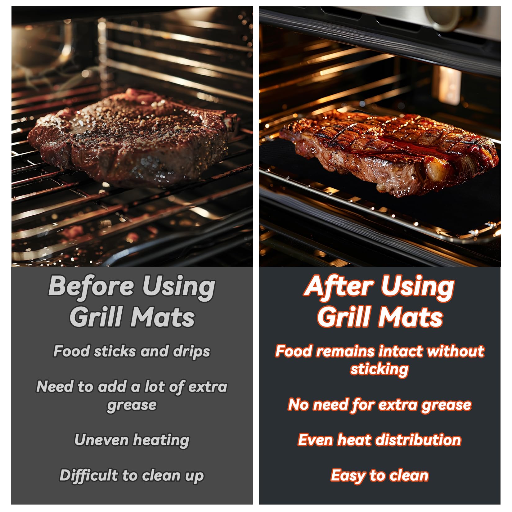 RAINFLOW Grill Mats for Outdoor Grill - Set of 5 Grilling Mats for Gas Teflon Non-Stick BBQ Accessories on Gas Charcoal and Electric 15.75 x 13 Inch, Black - CookCave