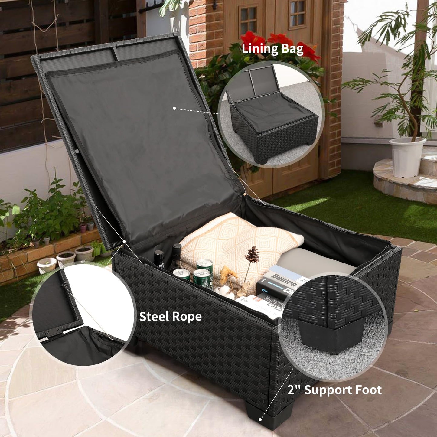 Rattaner 3 Pieces Patio Furniture Set Outdoor Sectional Wicker Patio Furniture Patio Couch with Ottoman and Outdoor Storage Table All-Weather Anti-Slip Cushions Waterproof Covers, Light Grey - CookCave