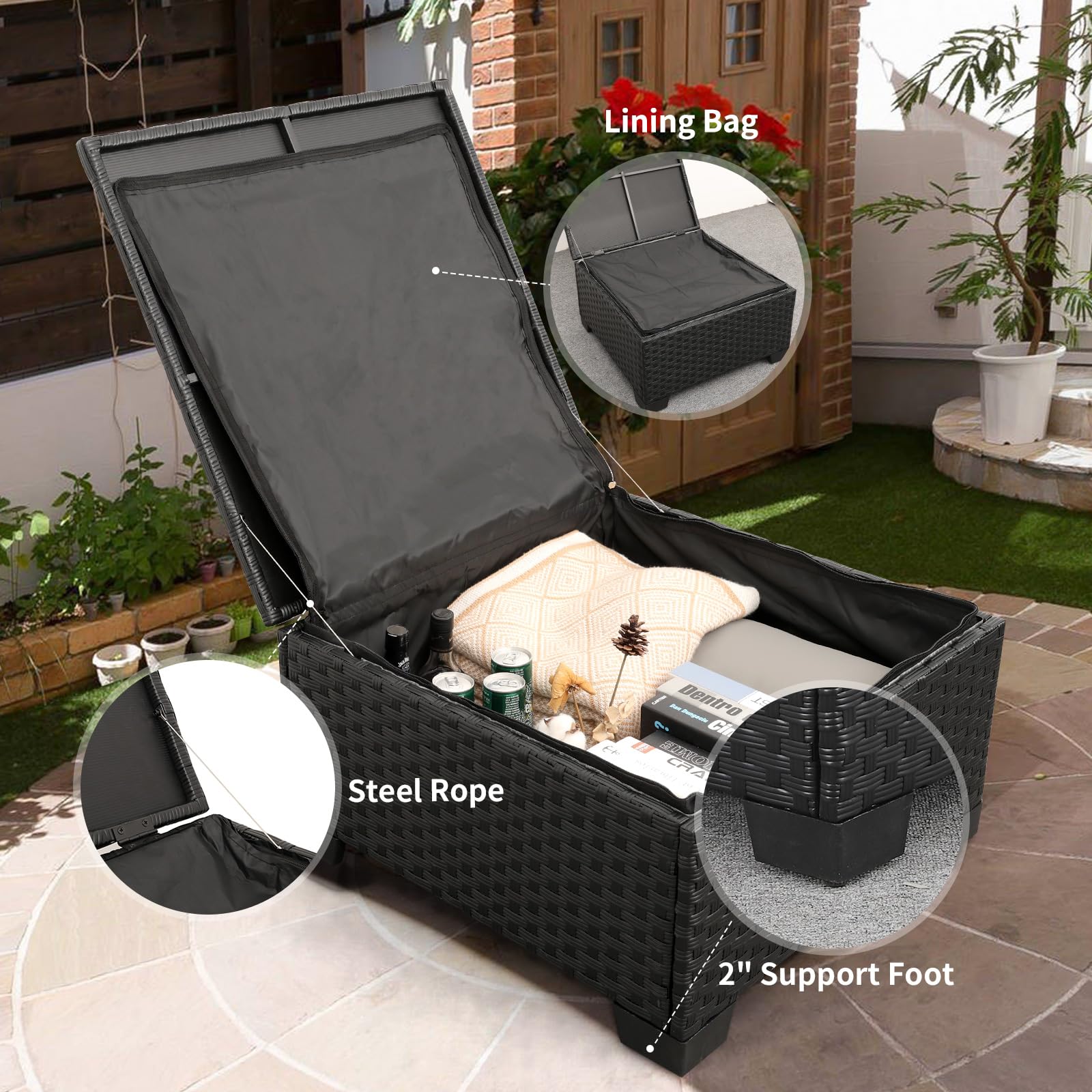 Rattaner 3 Pieces Patio Furniture Set Outdoor Sectional Wicker Patio Furniture Patio Couch with Ottoman and Outdoor Storage Table All-Weather Anti-Slip Cushions Waterproof Covers, Light Grey - CookCave