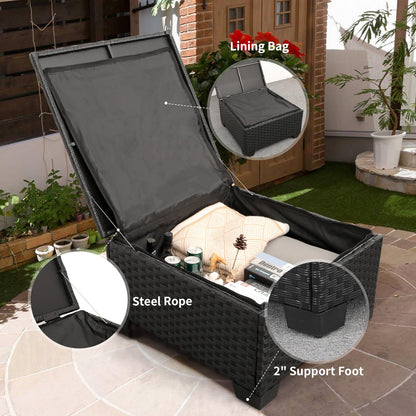 Rattaner 3 Pieces Patio Furniture Set Outdoor Sectional Wicker Patio Furniture Patio Couch with Ottoman and Outdoor Storage Table All-Weather Anti-Slip Cushions Waterproof Covers, Light Grey - CookCave
