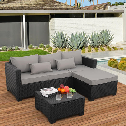 Rattaner 3 Pieces Patio Furniture Set Outdoor Sectional Wicker Patio Furniture Patio Couch with Ottoman and Outdoor Storage Table All-Weather Anti-Slip Cushions Waterproof Covers, Light Grey - CookCave