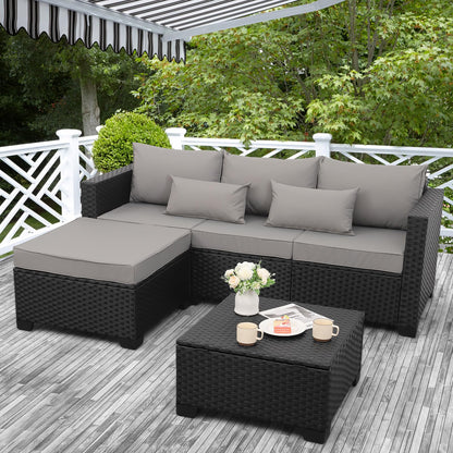 Rattaner 3 Pieces Patio Furniture Set Outdoor Sectional Wicker Patio Furniture Patio Couch with Ottoman and Outdoor Storage Table All-Weather Anti-Slip Cushions Waterproof Covers, Light Grey - CookCave