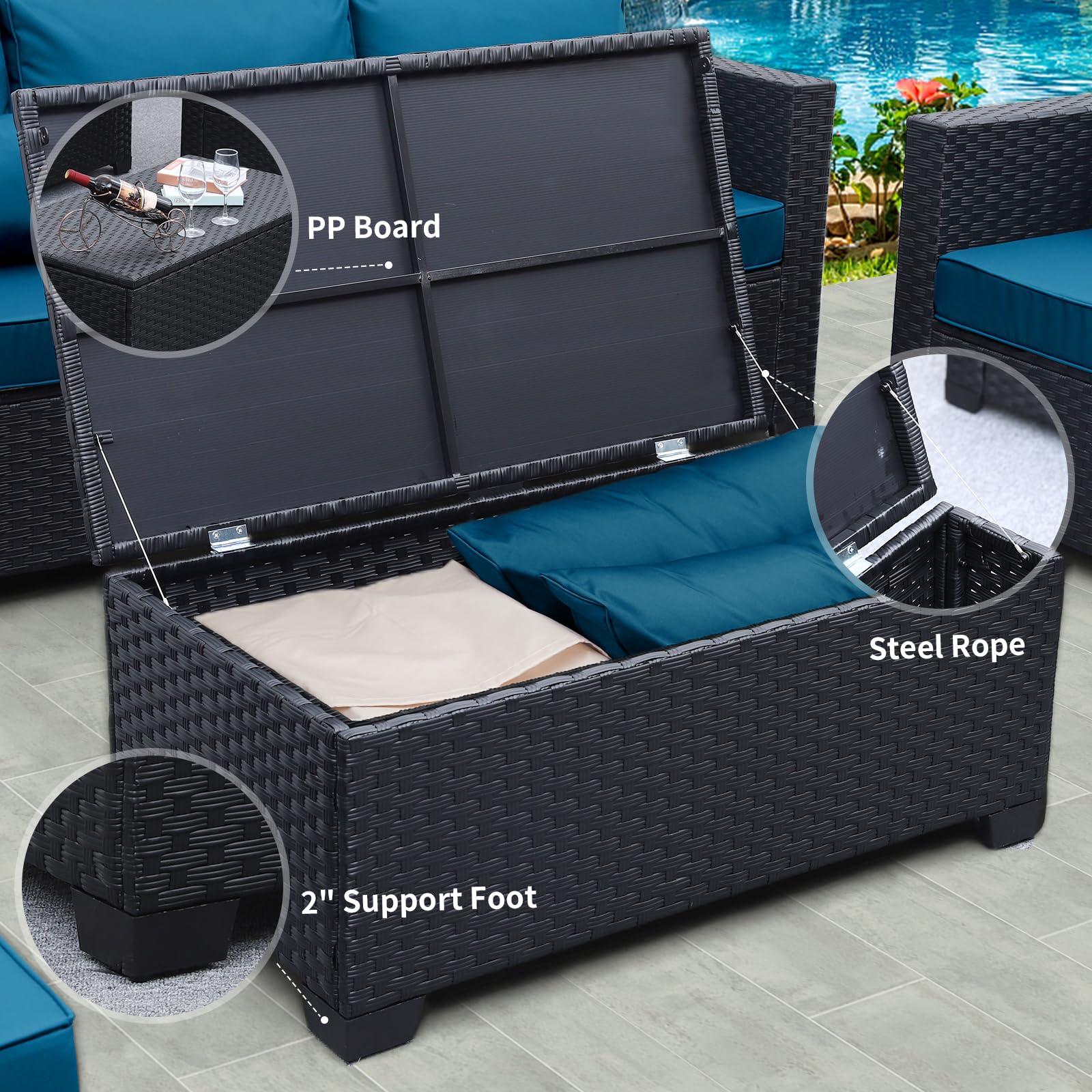 Rattaner Patio Furniture Set 5 Pieces Outdoor Furniture Sets Patio Couch Outdoor Chairs Coffee Table Peacock Blue Anti-Slip Cushions and Waterproof Covers - CookCave