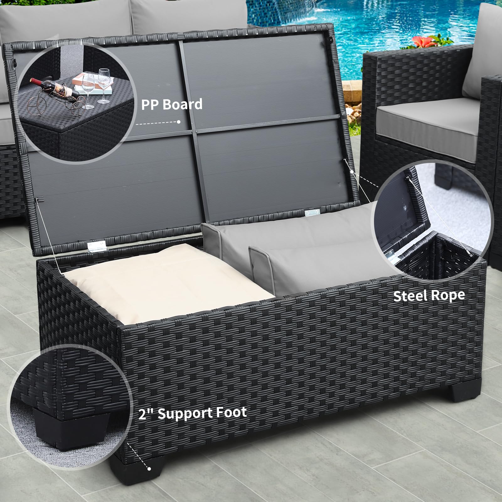 Rattaner Patio Furniture Sets 7 Pieces Outdoor Furniture Sectional Patio Couches Set with Storage Table Light Grey Cushions - CookCave