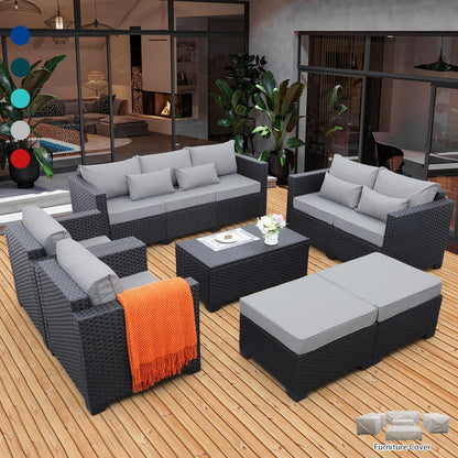 Rattaner Patio Furniture Sets 7 Pieces Outdoor Furniture Sectional Patio Couches Set with Storage Table Light Grey Cushions - CookCave