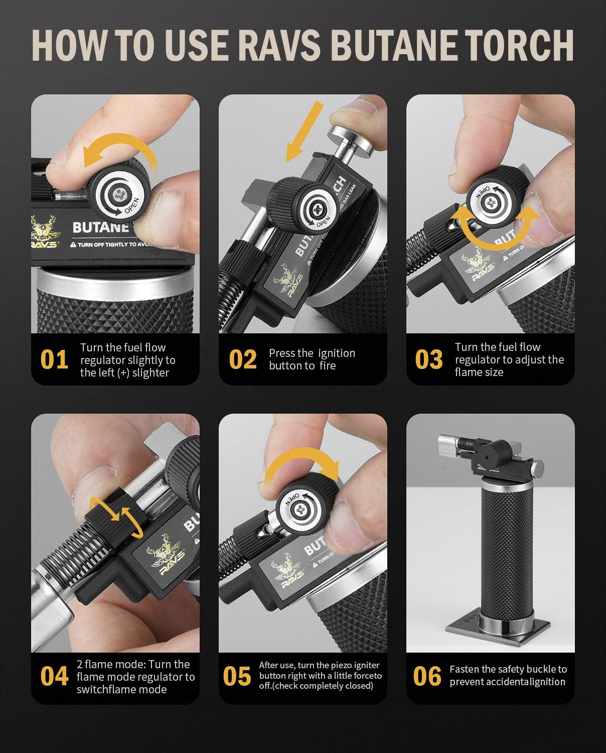 RAVS Butane Torch Lighter, DUAL Flame Mode Kitchen Torch, Refillable Cooking Torch Gun, Creme Brulee Torch Lighter, Blow Torch for Cooking, Welding, Mini Torch Soldering Torch, Butane is Not Included - CookCave