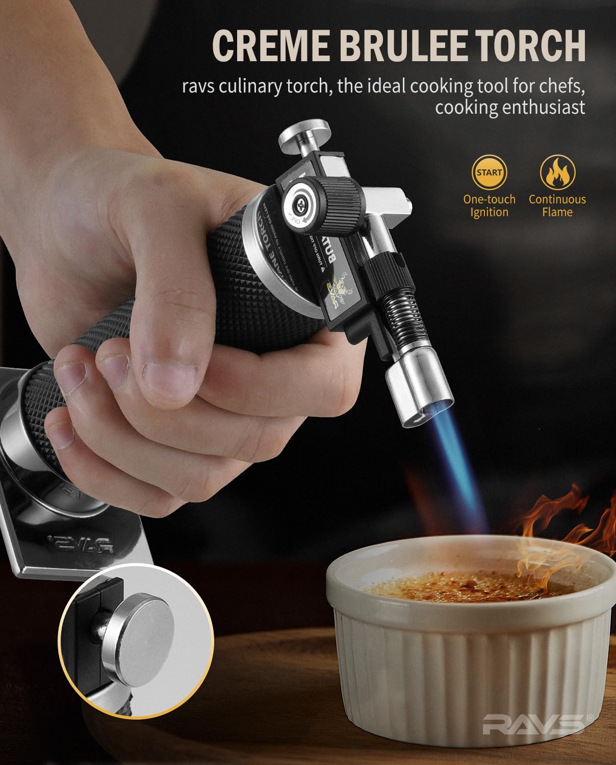 RAVS Butane Torch Lighter, DUAL Flame Mode Kitchen Torch, Refillable Cooking Torch Gun, Creme Brulee Torch Lighter, Blow Torch for Cooking, Welding, Mini Torch Soldering Torch, Butane is Not Included - CookCave