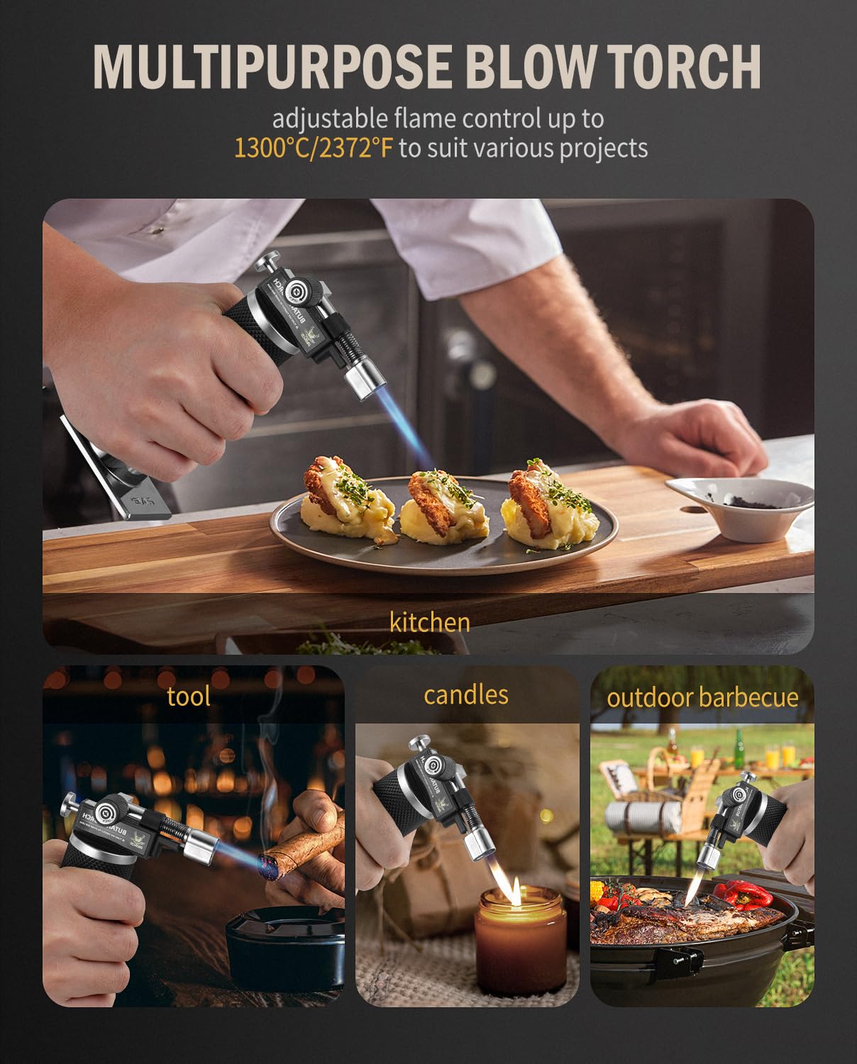 RAVS Butane Torch Lighter, DUAL Flame Mode Kitchen Torch, Refillable Cooking Torch Gun, Creme Brulee Torch Lighter, Blow Torch for Cooking, Welding, Mini Torch Soldering Torch, Butane is Not Included - CookCave
