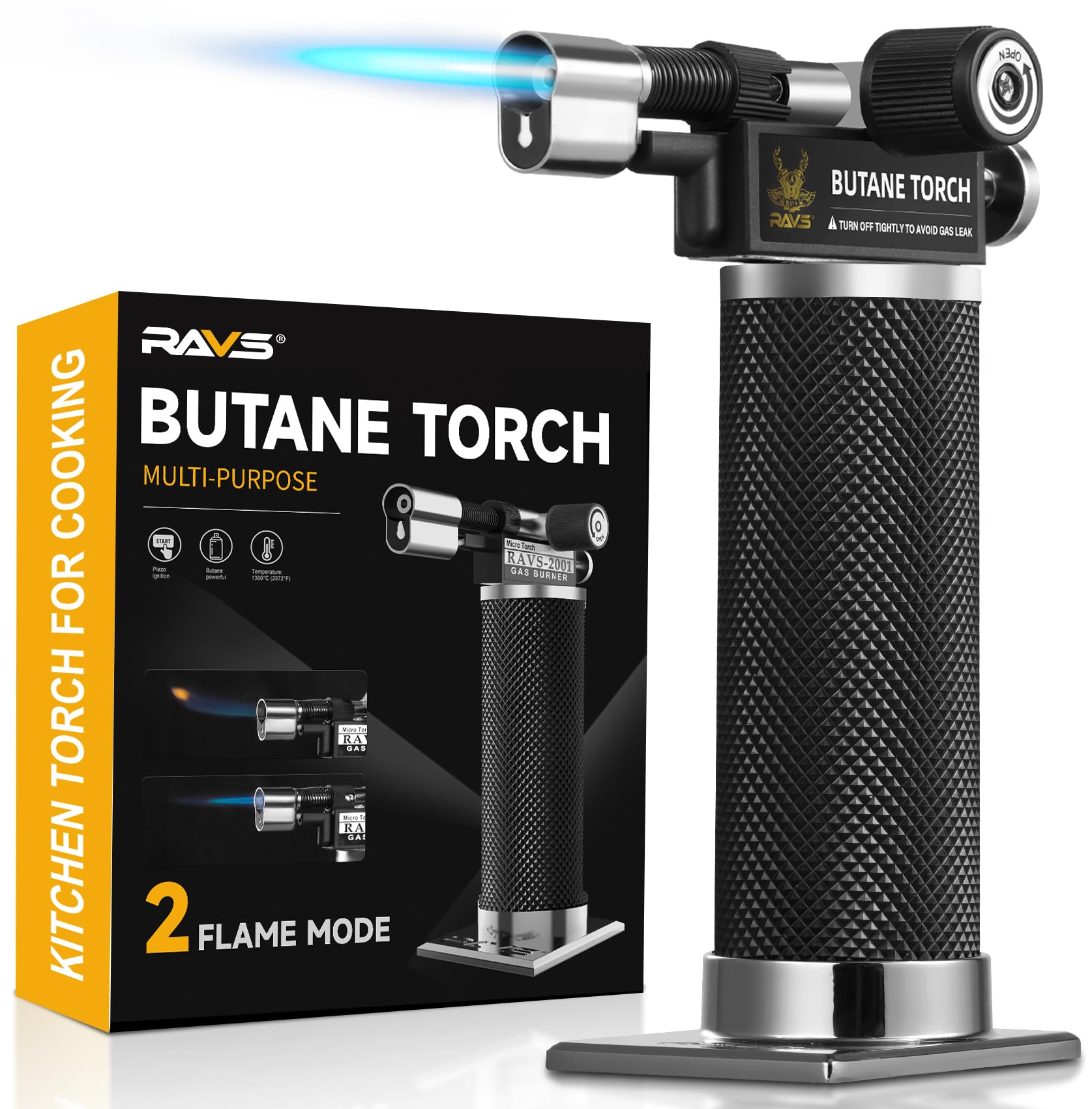 RAVS Butane Torch Lighter, DUAL Flame Mode Kitchen Torch, Refillable Cooking Torch Gun, Creme Brulee Torch Lighter, Blow Torch for Cooking, Welding, Mini Torch Soldering Torch, Butane is Not Included - CookCave