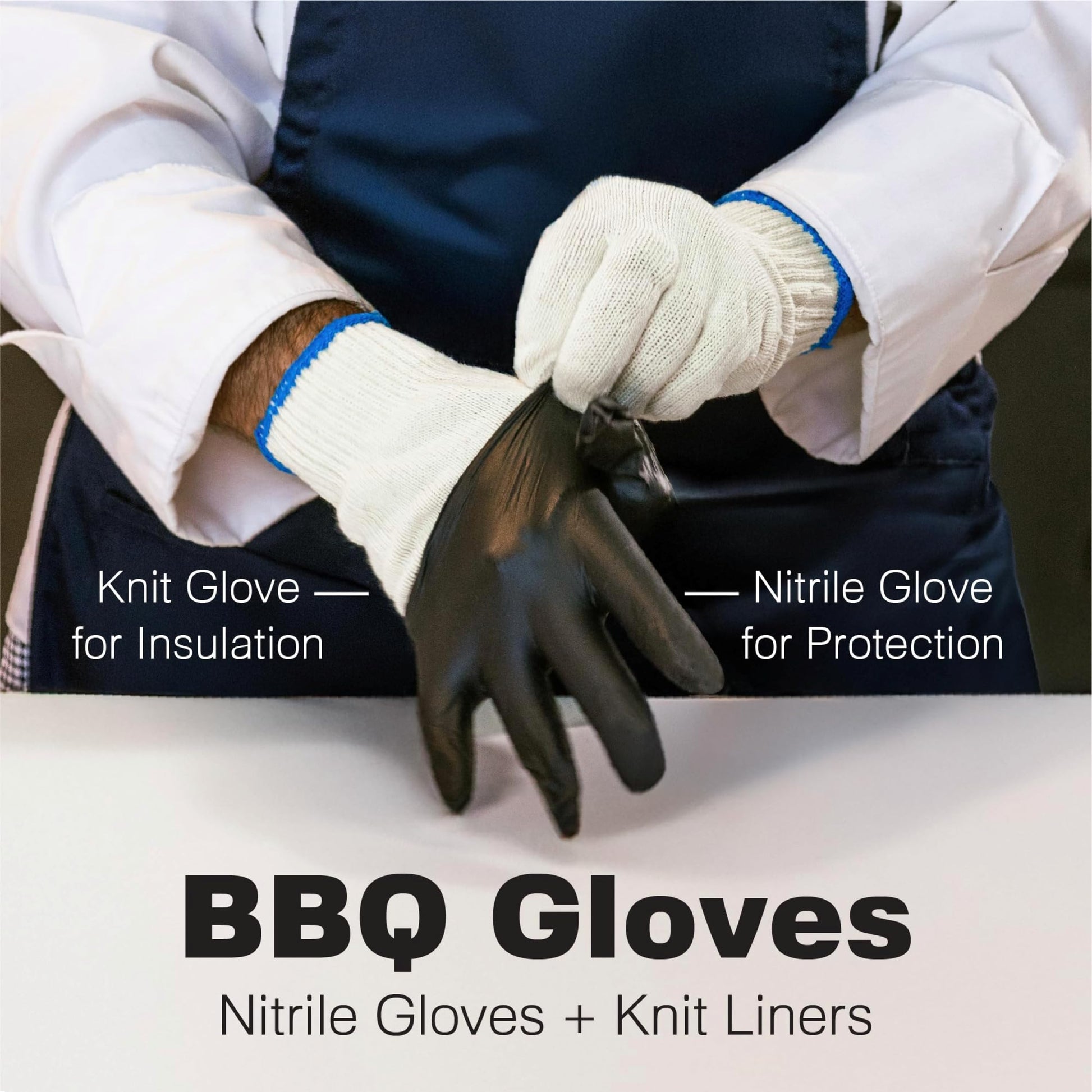Raxwell BBQ Gloves - 6 Heat Resistant Cotton Liners + 100 Nitrile Food Prep Gloves for Barbecue Smoker, Cooking & Hot Food - Size Large - BBQ Accessories - Grilling Accessories - CookCave