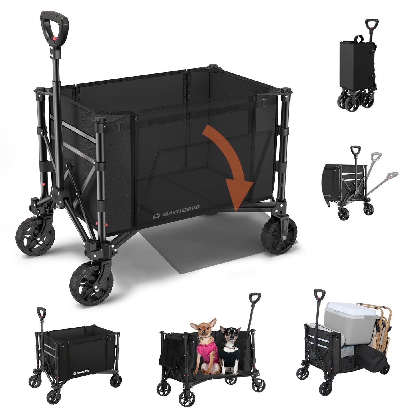 Raynesys 3 in 1 Collapsible Wagon Converts to Bench, 220lbs Foldable Wagon Cart with Wheels, 120L Shopping Cart for Groceries Folding Utility Wagon for Beach, Garden, Camping, Sport, Black - CookCave
