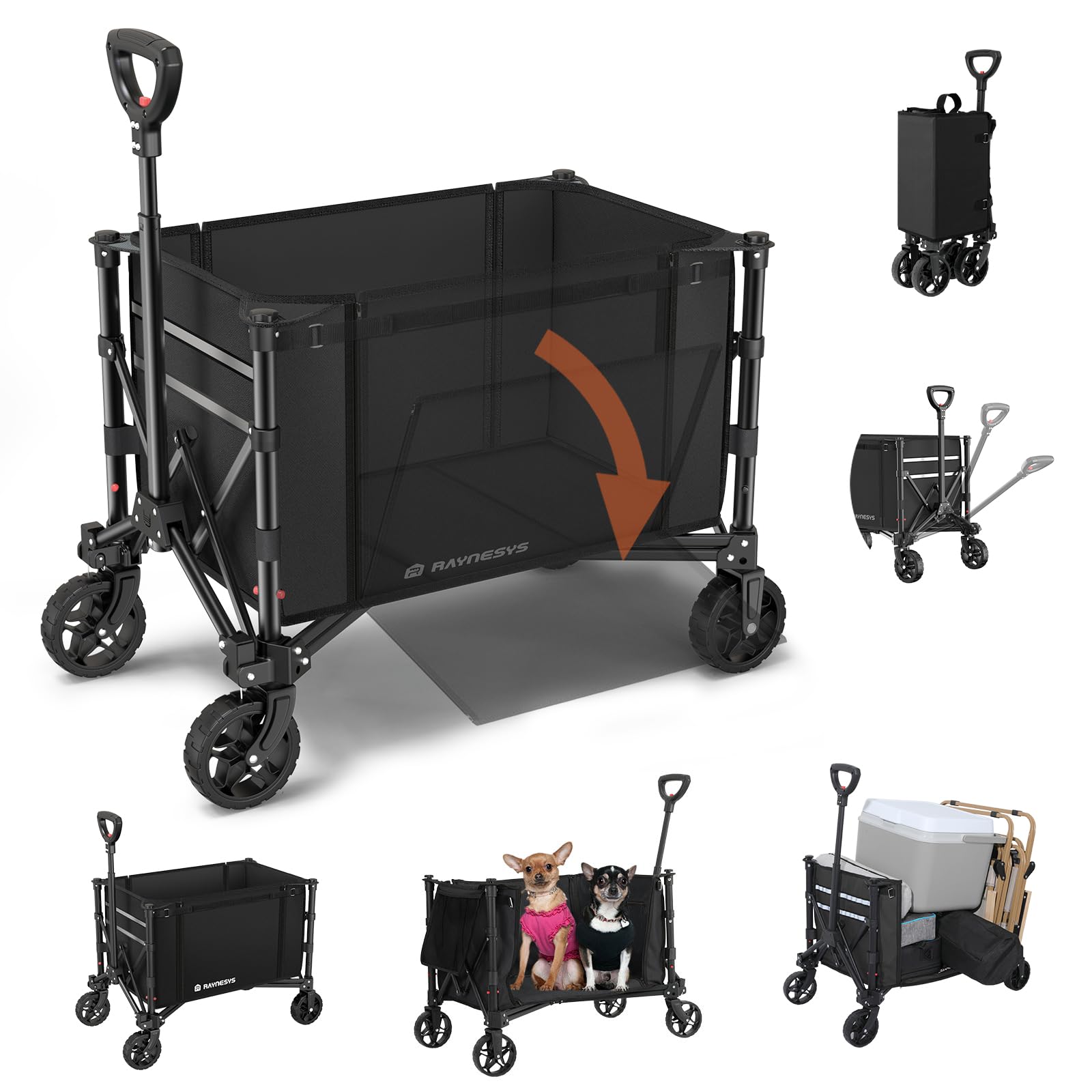 Raynesys 3 in 1 Collapsible Wagon Converts to Bench, 220lbs Foldable Wagon Cart with Wheels, 120L Shopping Cart for Groceries Folding Utility Wagon for Beach, Garden, Camping, Sport, Black - CookCave