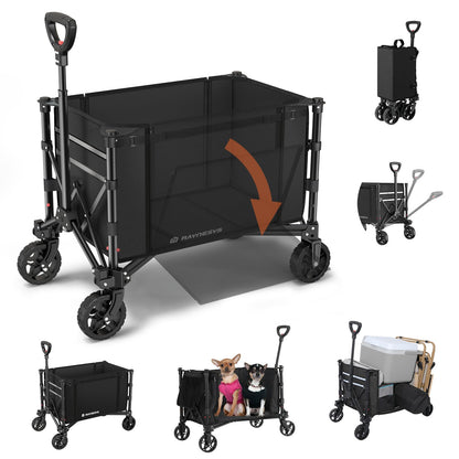 Raynesys 3 in 1 Collapsible Wagon Converts to Bench, 220lbs Foldable Wagon Cart with Wheels, 120L Shopping Cart for Groceries Folding Utility Wagon for Beach, Garden, Camping, Sport, Black - CookCave