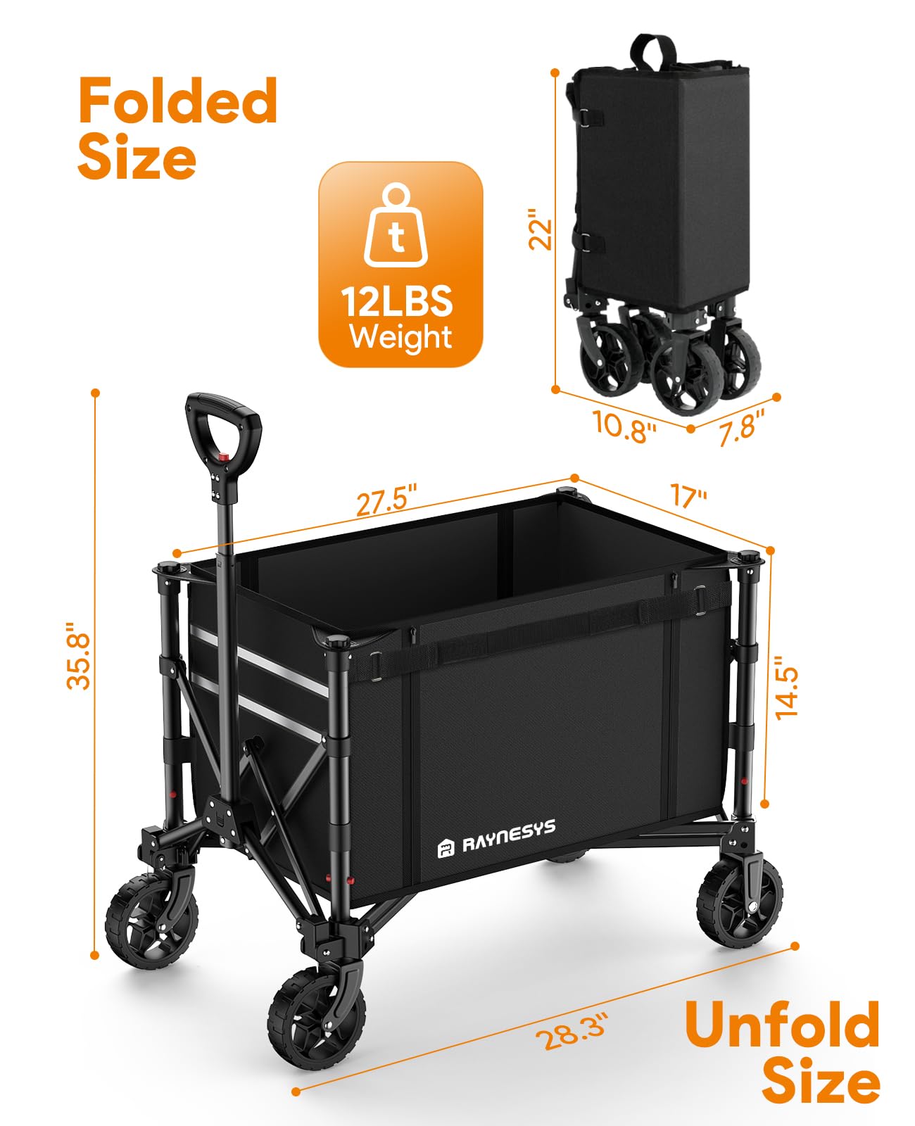 Raynesys 3 in 1 Collapsible Wagon Converts to Bench, 220lbs Foldable Wagon Cart with Wheels, 120L Shopping Cart for Groceries Folding Utility Wagon for Beach, Garden, Camping, Sport, Black - CookCave