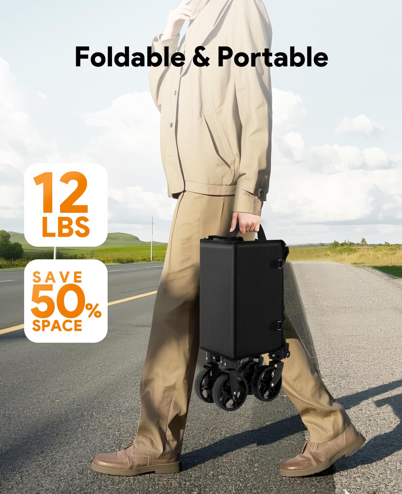 Raynesys 3 in 1 Collapsible Wagon Converts to Bench, 220lbs Foldable Wagon Cart with Wheels, 120L Shopping Cart for Groceries Folding Utility Wagon for Beach, Garden, Camping, Sport, Black - CookCave