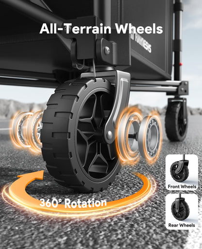 Raynesys 3 in 1 Collapsible Wagon Converts to Bench, 220lbs Foldable Wagon Cart with Wheels, 120L Shopping Cart for Groceries Folding Utility Wagon for Beach, Garden, Camping, Sport, Black - CookCave