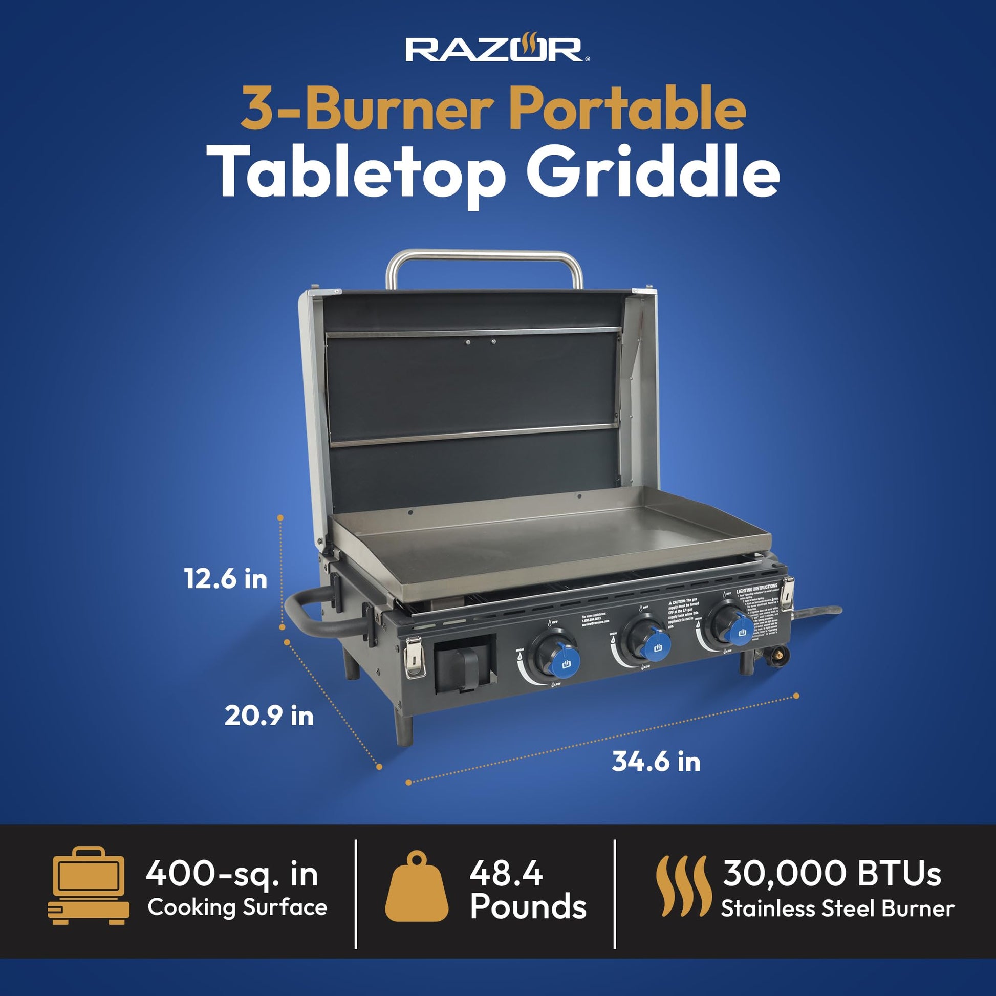 Razor Griddle Gas Grill & Griddle for Backyard Cooking and Camping, Portable Tabletop Stove - CookCave