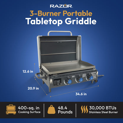 Razor Griddle Gas Grill & Griddle for Backyard Cooking and Camping, Portable Tabletop Stove - CookCave