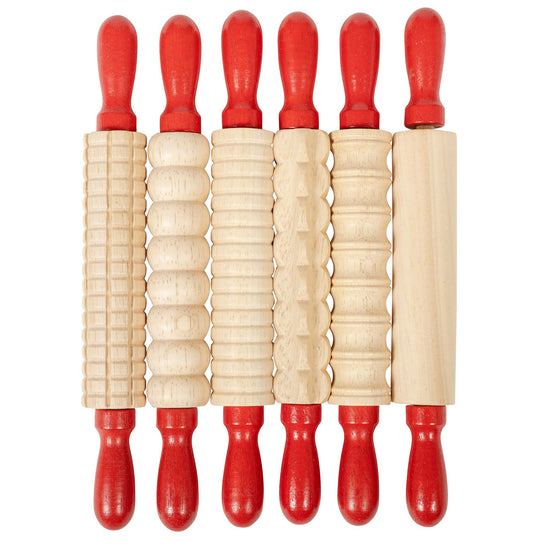 READY 2 LEARN Mini Textured Wooden Rolling Pins - Set of 6-7.25 inches - Turning Handles - Rollers for Kids' Dough, Crafts, Imaginative Play - CookCave