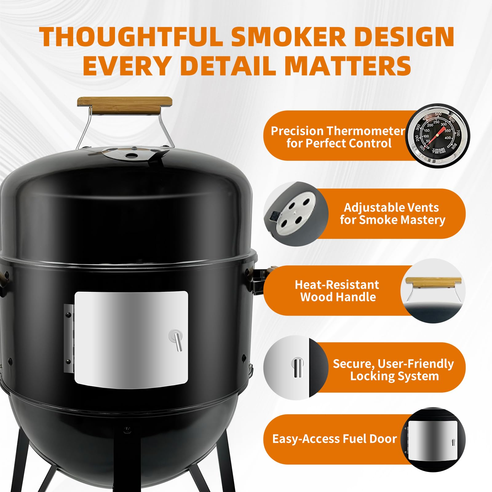 Realcook BBQ Charcoal Smoker Grill: Heavy Duty 17 Inch Vertical Meat Smokers - Porcelain-Enameled Charcoal Grill Smoker Combo for Outdoor Cooking Backyard Picnic Party Grilling - CookCave