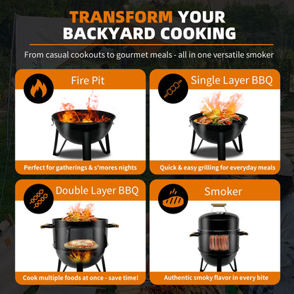 Realcook BBQ Charcoal Smoker Grill: Heavy Duty 17 Inch Vertical Meat Smokers - Porcelain-Enameled Charcoal Grill Smoker Combo for Outdoor Cooking Backyard Picnic Party Grilling - CookCave