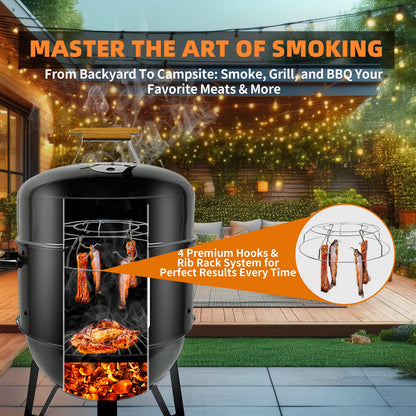 Realcook BBQ Charcoal Smoker Grill: Heavy Duty 17 Inch Vertical Meat Smokers - Porcelain-Enameled Charcoal Grill Smoker Combo for Outdoor Cooking Backyard Picnic Party Grilling - CookCave