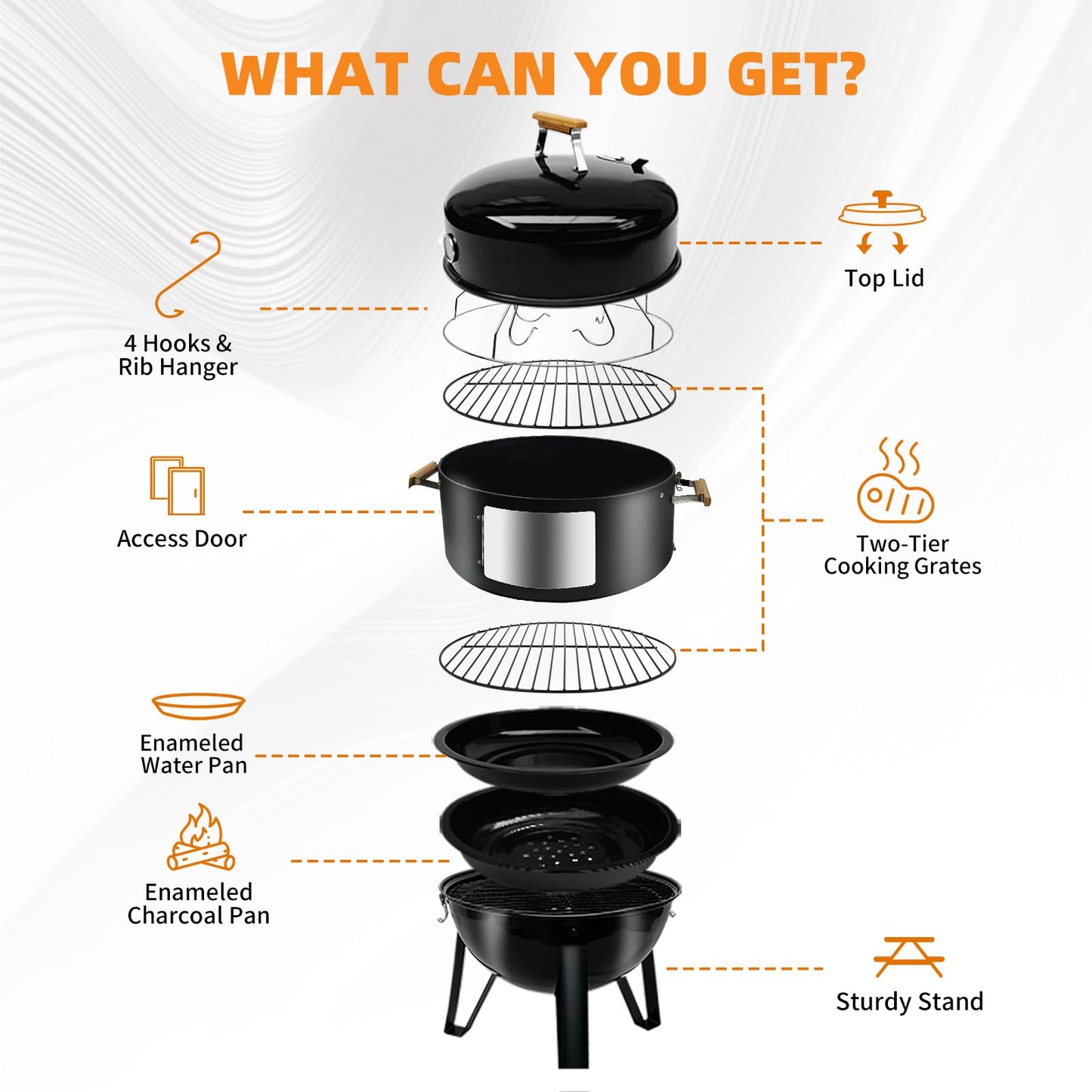 Realcook BBQ Charcoal Smoker Grill: Heavy Duty 17 Inch Vertical Meat Smokers - Porcelain-Enameled Charcoal Grill Smoker Combo for Outdoor Cooking Backyard Picnic Party Grilling - CookCave