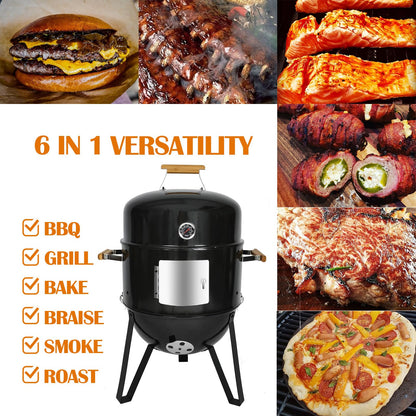 Realcook BBQ Charcoal Smoker Grill: Heavy Duty 17 Inch Vertical Meat Smokers - Porcelain-Enameled Charcoal Grill Smoker Combo for Outdoor Cooking Backyard Picnic Party Grilling - CookCave