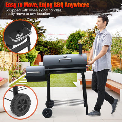 Realcook Charcoal Grills with Offest Smokers: Spacious Barrel Charcoal BBQ Grill | Barbecue Smoker Grill Combo for Outdoor Backyard Patio Camping Picnic and Party - CookCave