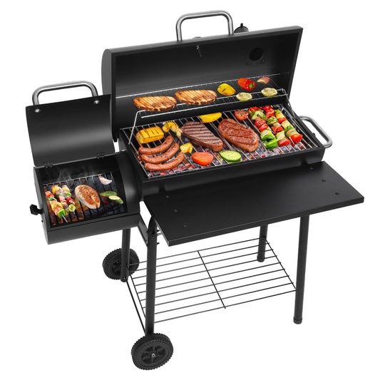 Realcook Charcoal Grills with Offest Smokers: Spacious Barrel Charcoal BBQ Grill | Barbecue Smoker Grill Combo for Outdoor Backyard Patio Camping Picnic and Party - CookCave