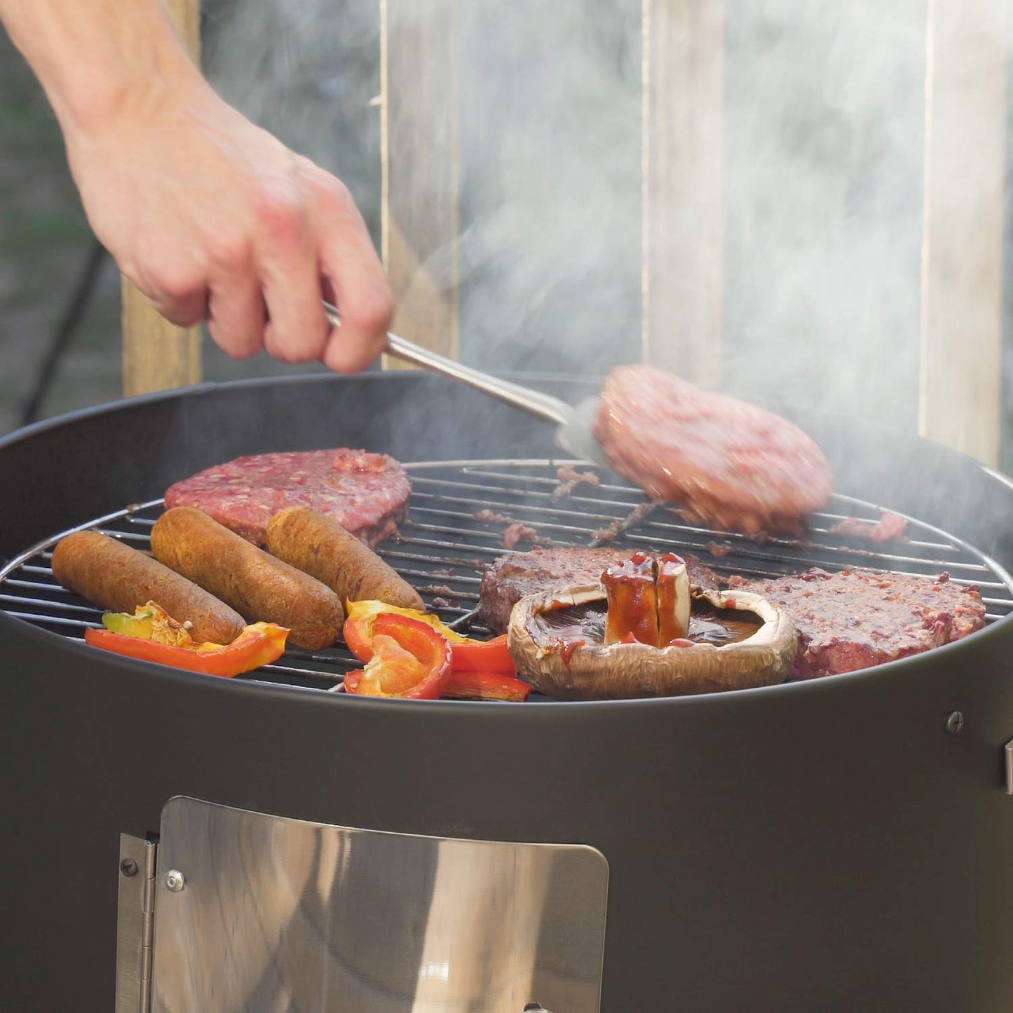 Realcook Vertical 17 Inch Steel Charcoal Smoker, Heavy Duty Round BBQ Grill for Outdoor Cooking, Black - CookCave