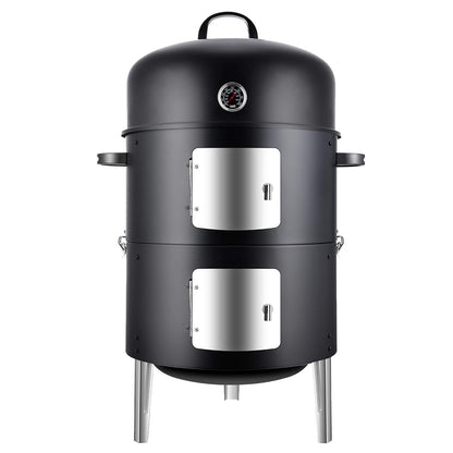 Realcook Vertical 17 Inch Steel Charcoal Smoker, Heavy Duty Round BBQ Grill for Outdoor Cooking, Black - CookCave