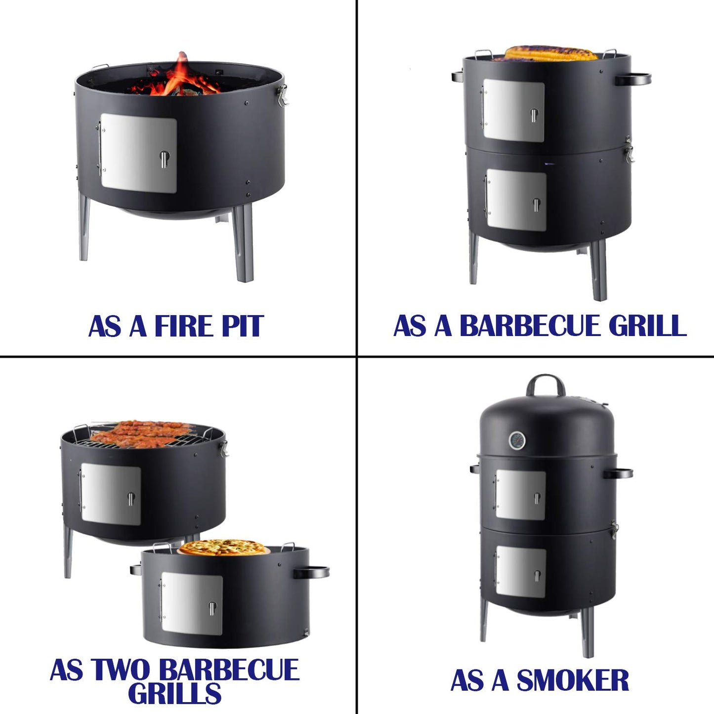 Realcook Vertical 17 Inch Steel Charcoal Smoker, Heavy Duty Round BBQ Grill for Outdoor Cooking, Black - CookCave