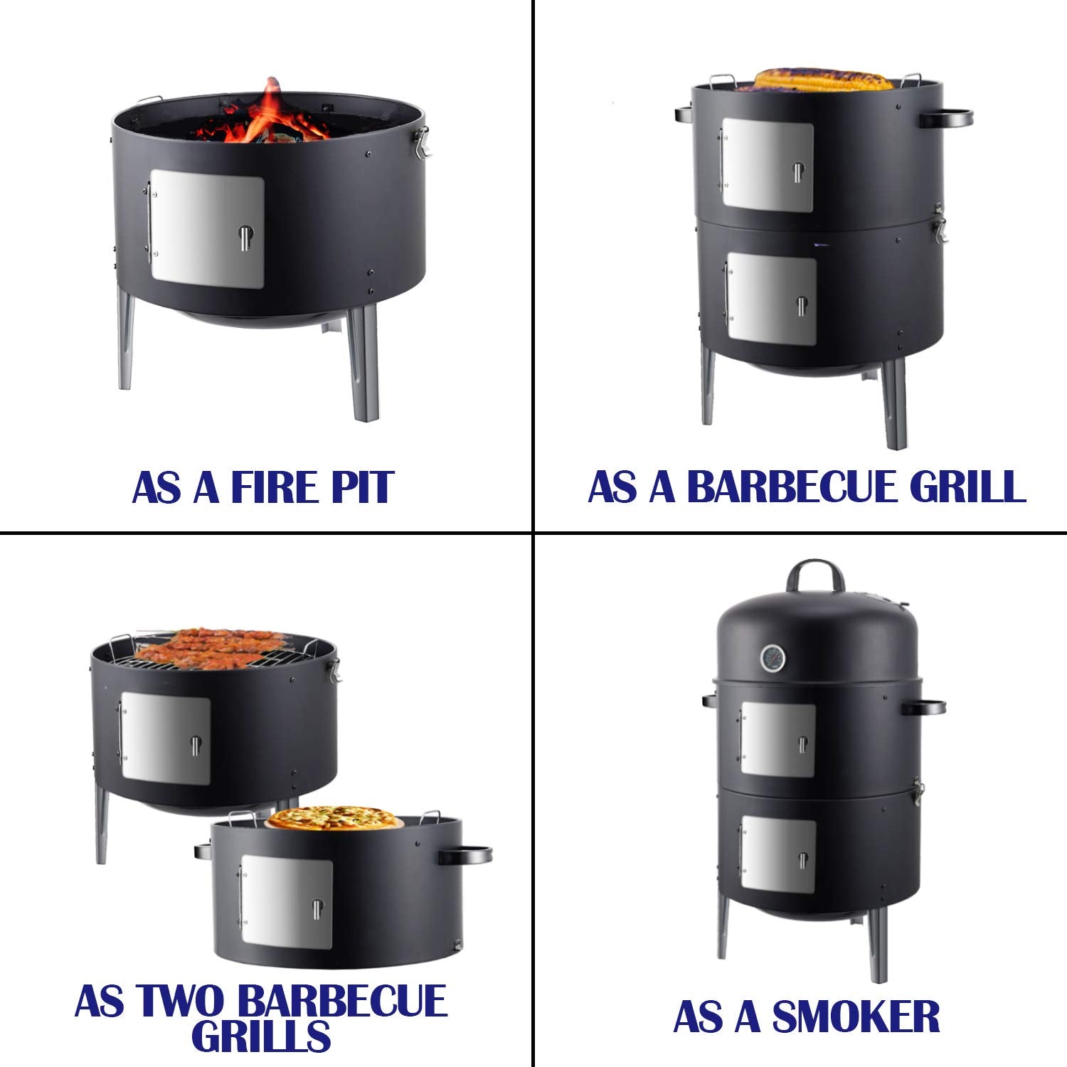 Realcook Vertical 17 Inch Steel Charcoal Smoker, Heavy Duty Round BBQ Grill for Outdoor Cooking, Black - CookCave