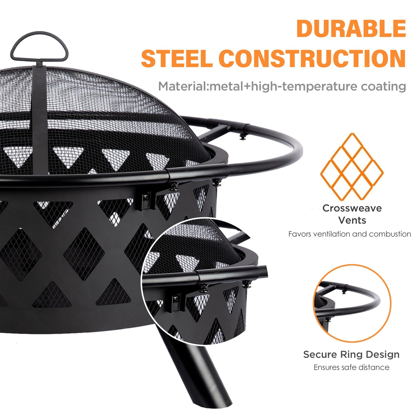 Red Mountain Valley 30'' Outdoor Wood Burning Fire Pit, 2-in-1 Large Round Fire Pit for Outside, Outdoor Fireplaces with Spark Screen, Fire Poker, Cover, Ideal for Patio, Backyard, Camping, Picnic - CookCave