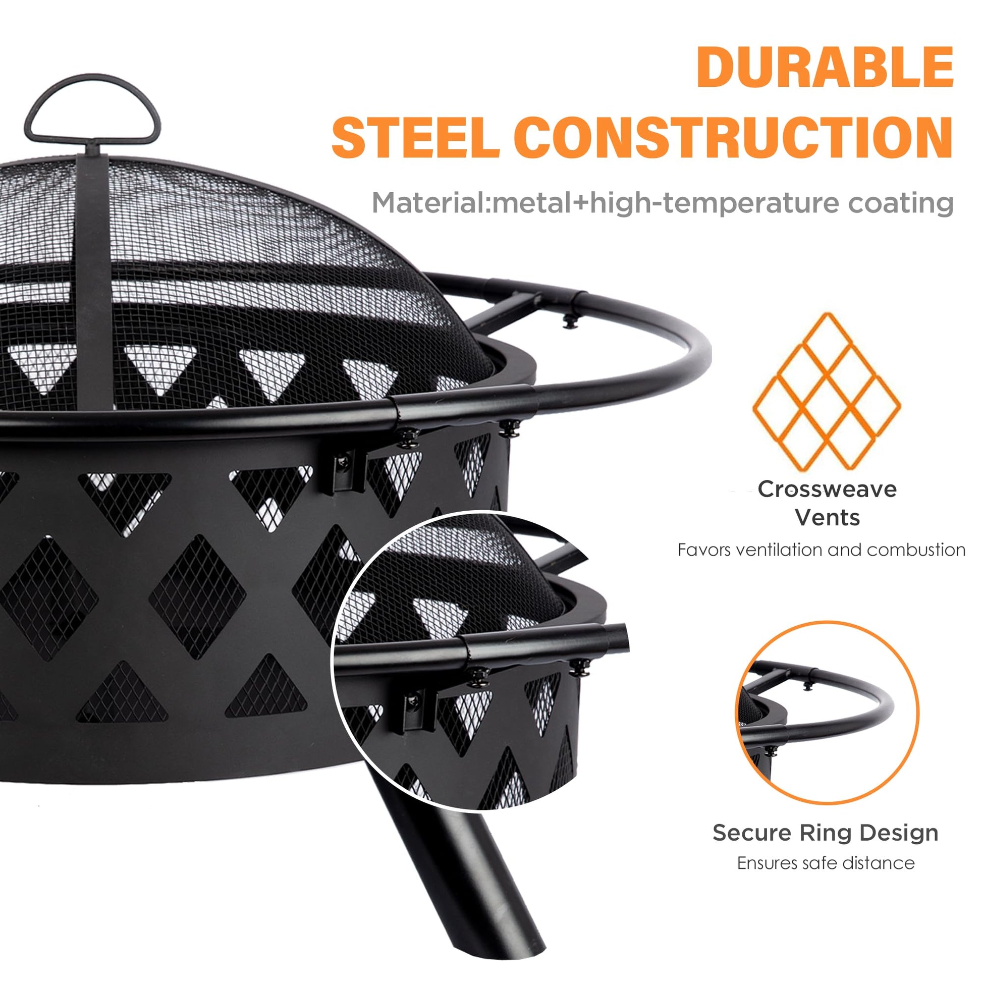 Red Mountain Valley 30'' Outdoor Wood Burning Fire Pit, 2-in-1 Large Round Fire Pit for Outside, Outdoor Fireplaces with Spark Screen, Fire Poker, Cover, Ideal for Patio, Backyard, Camping, Picnic - CookCave