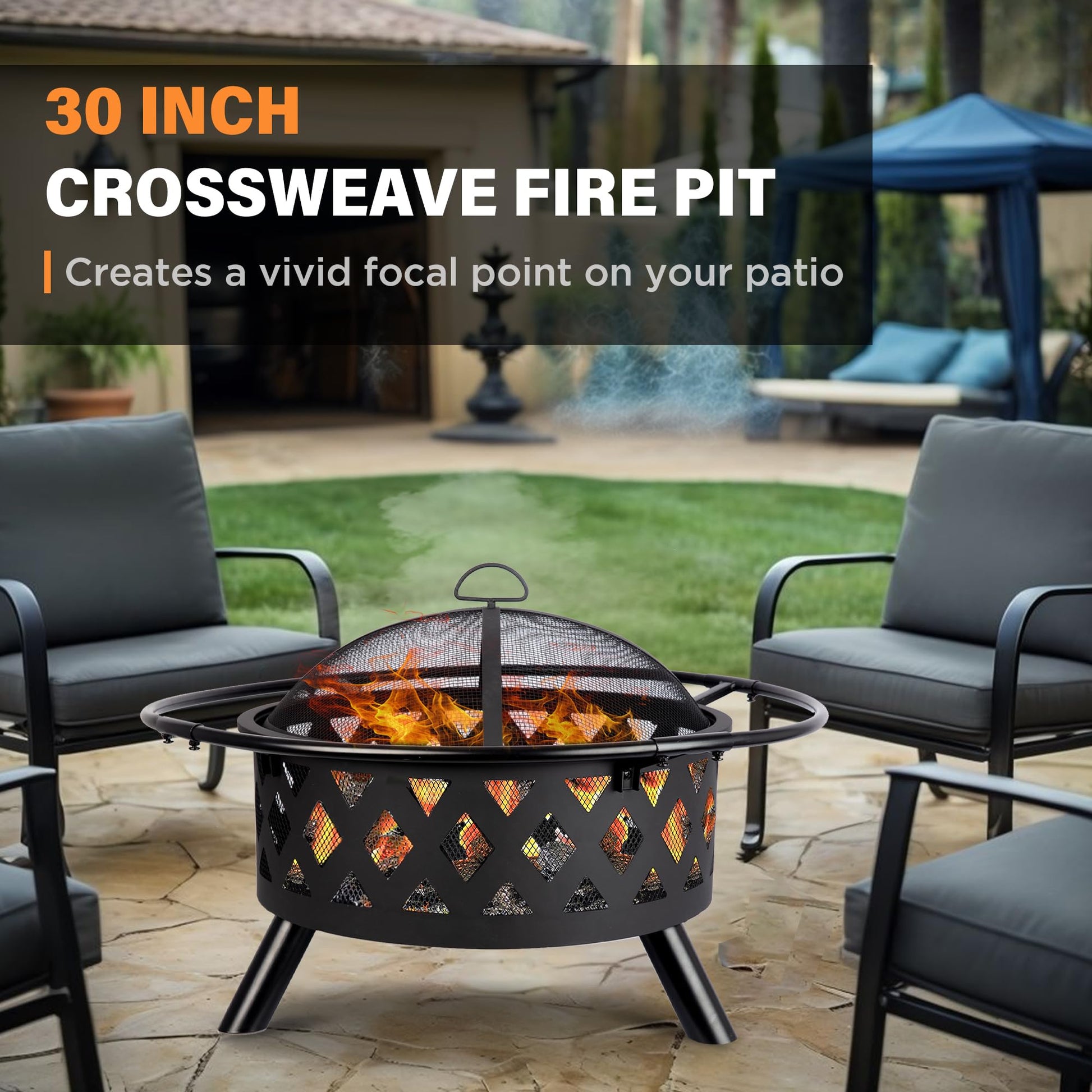Red Mountain Valley 30'' Outdoor Wood Burning Fire Pit, 2-in-1 Large Round Fire Pit for Outside, Outdoor Fireplaces with Spark Screen, Fire Poker, Cover, Ideal for Patio, Backyard, Camping, Picnic - CookCave