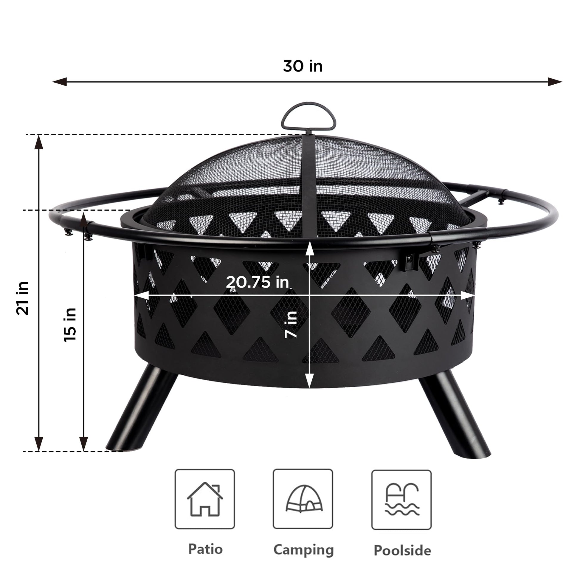 Red Mountain Valley 30'' Outdoor Wood Burning Fire Pit, 2-in-1 Large Round Fire Pit for Outside, Outdoor Fireplaces with Spark Screen, Fire Poker, Cover, Ideal for Patio, Backyard, Camping, Picnic - CookCave