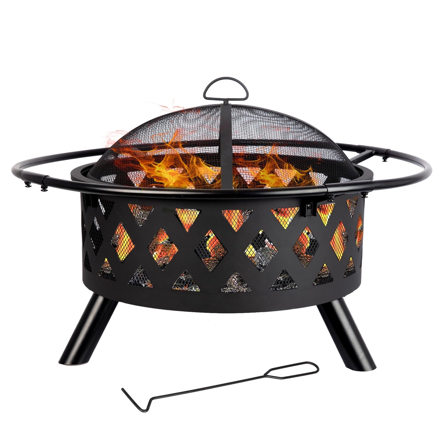 Red Mountain Valley 30'' Outdoor Wood Burning Fire Pit, 2-in-1 Large Round Fire Pit for Outside, Outdoor Fireplaces with Spark Screen, Fire Poker, Cover, Ideal for Patio, Backyard, Camping, Picnic - CookCave