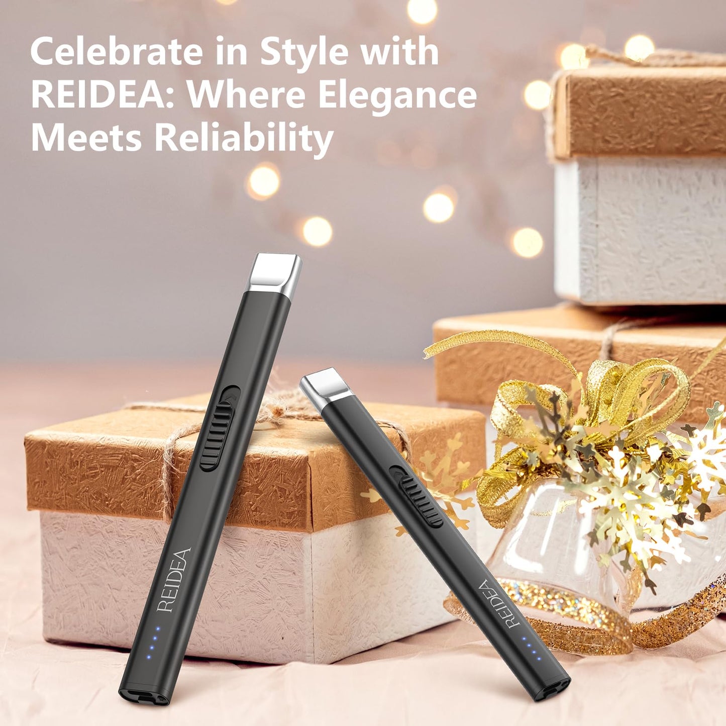 REIDEA Electric Candle Lighter, Windproof Flameless USB Rechargeable Arc Lighter with Safe Button and Power Indicator for Candle, BBQ and Fireworks, R1 Flat, Obsidian Black - CookCave