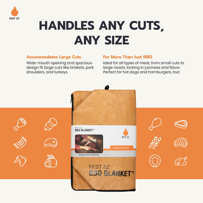 Rest EZ BBQ Blanket® - Insulated Meat Resting Bag for Moisture Retention and Tender BBQ - Heavy-Duty with Wide Mouth Design for Briskets, Pork Shoulders, Steaks - CookCave